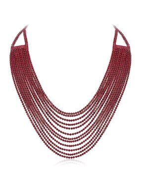 🆕 Women Red Multi Layered Chunky Collar Necklace Glitter Rhinestone Bib Jewelry